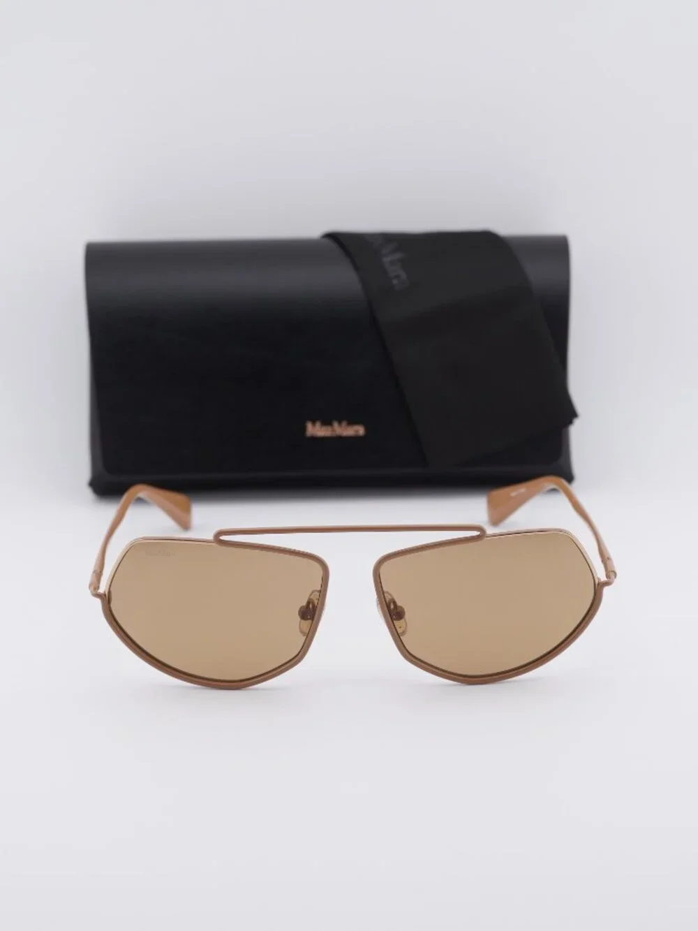 Max Mara MM0165 45E Joey Geometric Sunglasses - Shiny Light Brown/Brown